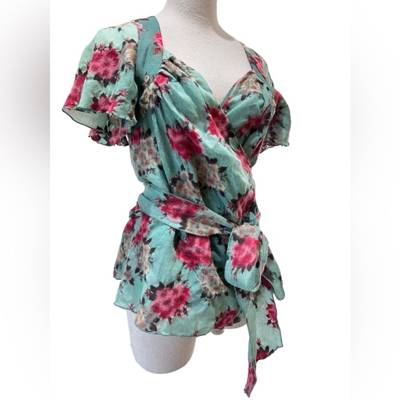 Kenzo green floral wool wrap blosue top - Picture 3 of 9